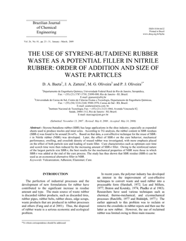 The Use of Styrene-Butadiene Rubber Waste As a Potential Filler in Nitrile Rubber: Order of Addition and Size of Waste Particles