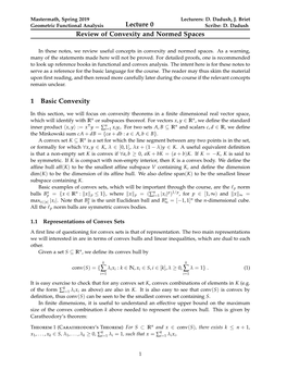 Notes, We Review Useful Concepts in Convexity and Normed Spaces