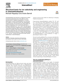 Structural Basis for Ion Selectivity and Engineering in Channelrhodopsins Rappleye and Berndt 177