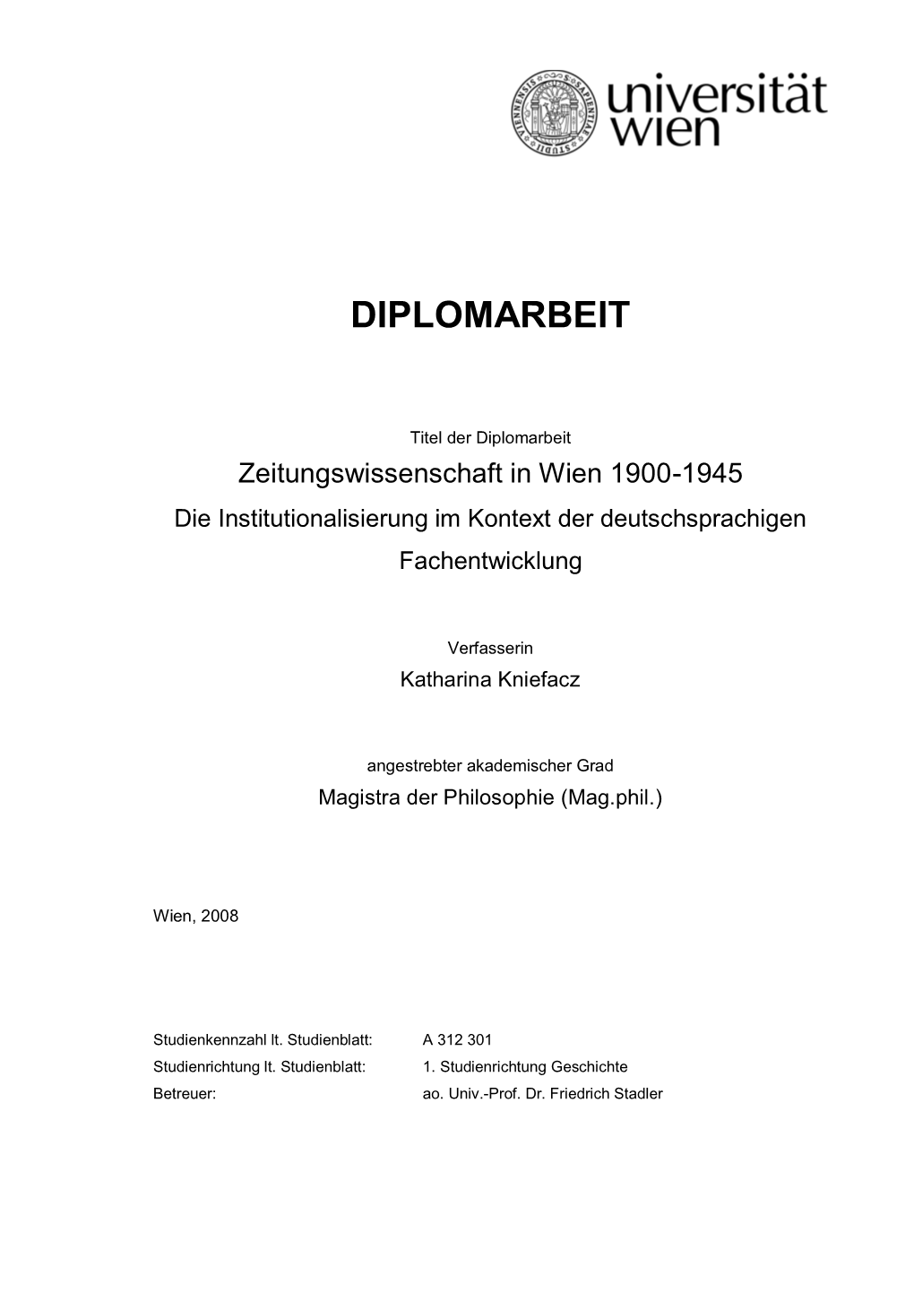 Zeitungswissenschaft in Wien Bis 1945