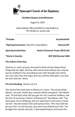 August 11, 2019 Holy Eucharist