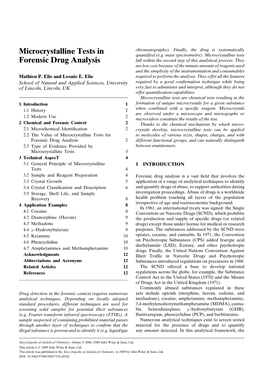 MICROCRYSTALLINE TESTS in FORENSIC DRUG ANALYSIS 3 Different Principles: E.G