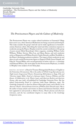 The Provincetown Players and the Culture of Modernity Brenda Murphy Frontmatter More Information