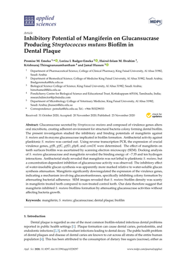 Inhibitory Potential of Mangiferin on Glucansucrase Producing Streptococcus Mutans Biofilm in Dental Plaque