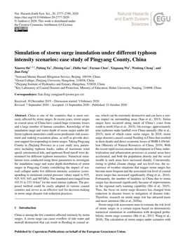 Simulation of Storm Surge Inundation Under Different Typhoon Intensity Scenarios: Case Study of Pingyang County, China