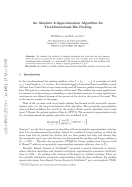 An Absolute 2-Approximation Algorithm for Two-Dimensional Bin Packing