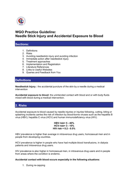 WGO Practice Guideline: Needle Stick Injury and Accidental Exposure to Blood