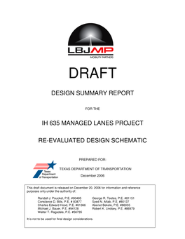 Design Summary Report Ih 635 Managed Lanes Project Re-Evaluated Design Schematic