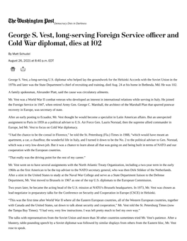 George S. Vest, Long-Serving Foreign Service O Cer and Cold War