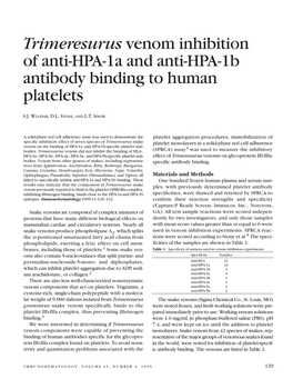 Trimeresurus Venom Inhibition of Anti-HPA-1A and Anti-HPA-1B Antibody Binding to Human Platelets