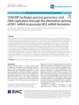 SYNCRIP Facilitates Porcine Parvovirus Viral DNA Replication