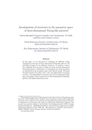 Investigations of Structures in the Parameter Space of Three-Dimensional Turing-Like Patterns*