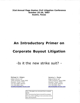 An Introductory Primer on Corporate Buyout Litigation -Is It