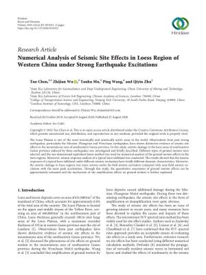 Numerical Analysis of Seismic Site Effects in Loess Region of Western China Under Strong Earthquake Excitations