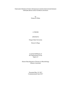 By Emaan M. Khan a THESIS Submitted to Oregon State University Honors College in Partial Fulfillment of the Requirements For