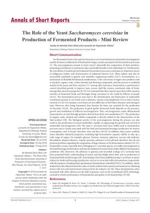 The Role of the Yeast Saccharomyces Cerevisiae in Production of Fermented Products - Mini Review