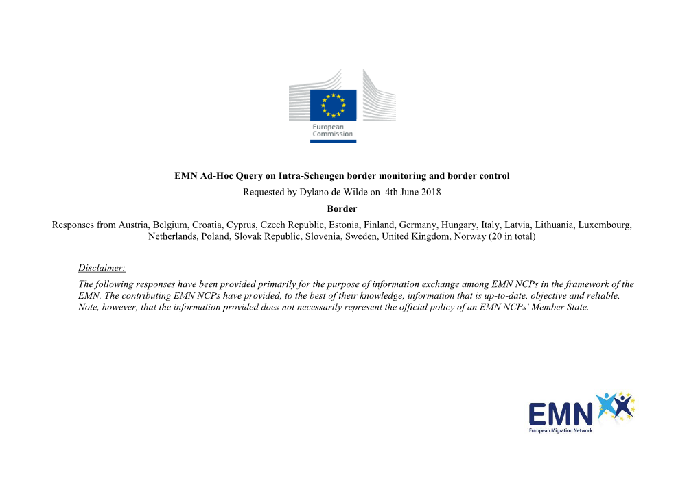 EMN Ad-Hoc Query on Intra-Schengen Border Monitoring