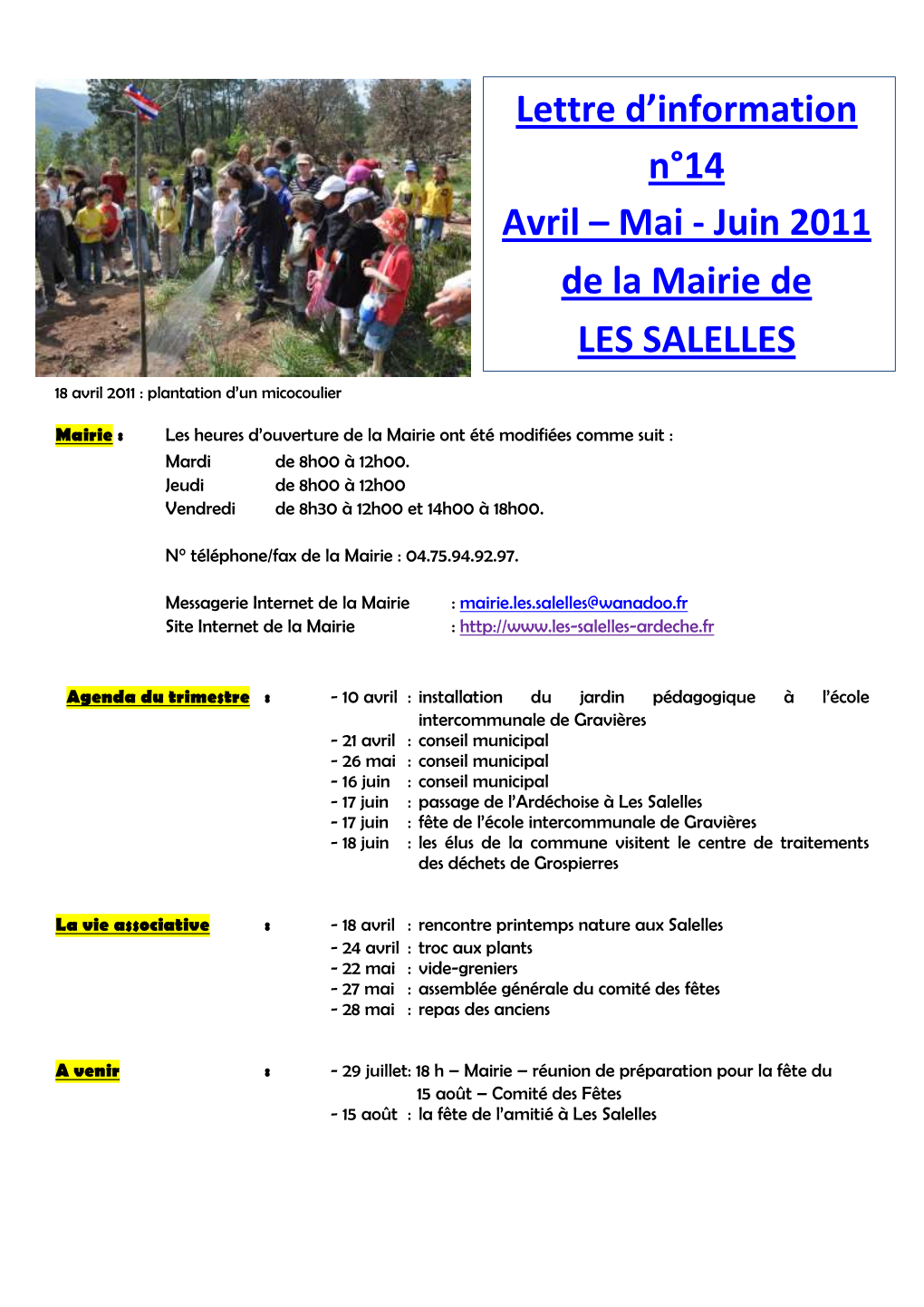 Lettre D'information N°14 Avril –