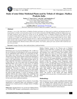 Study of Some Ethno Medicinal Plants Used by Tribals of Alirajpur, Madhya Pradesh, India Thakur A