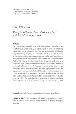 The Spirit of Methodism: Missionary Zeal and the Gift of an Evangelist