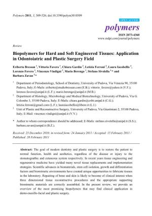 Biopolymers for Hard and Soft Engineered Tissues: Application in Odontoiatric and Plastic Surgery Field