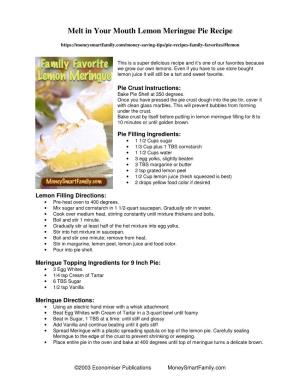 Melt in Your Mouth Lemon Meringue Pie Recipe