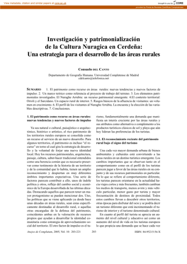 Investigación Y Patrimonialización De La Cultura Nuragica En Cerdeña: Una Estrategia Para El Desarrollo De Las Áreas Rurales