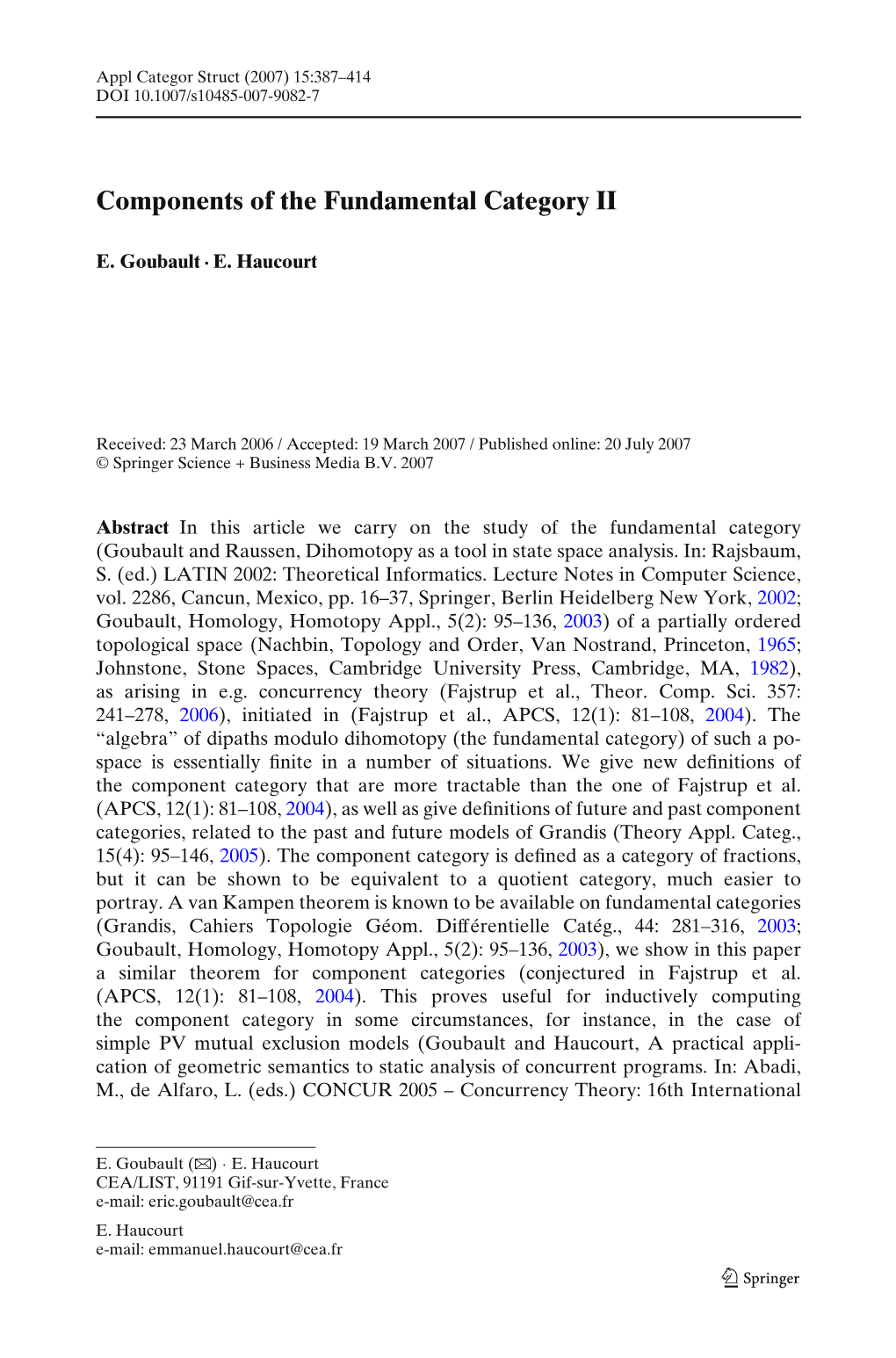 Components of the Fundamental Category II