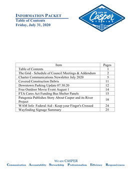 Table of Contents Friday, July 31, 2020