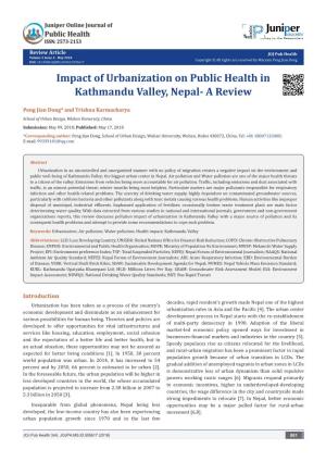 Impact of Urbanization on Public Health in Kathmandu Valley, Nepal- a Review