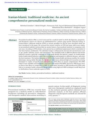 Iranian‑Islamic Traditional Medicine: an Ancient Comprehensive Personalized Medicine