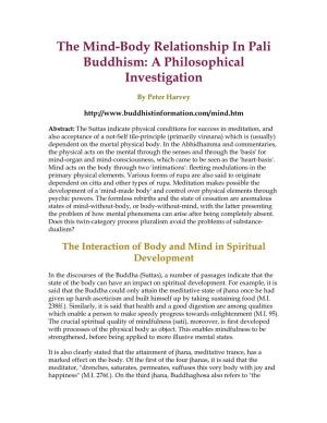 The Mind-Body in Pali Buddhism: a Philosophical Investigation