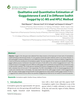 Qualitative and Quantitative Estimation of Guggulsterone E and Z in Different Sodhit Guggul by LC-MS and HPLC Method