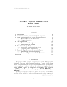 Geometric Langlands and Non-Abelian Hodge Theory