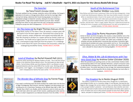 Books I've Read This Spring Jodi R.'S Booktalk – April 9, 2021 Via Zoom