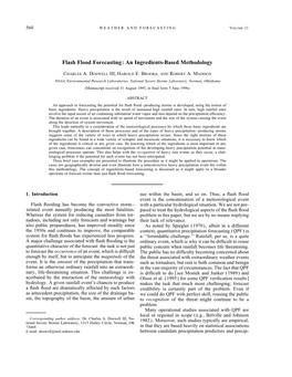 Flash Flood Forecasting: an Ingredients-Based Methodology