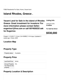 Island Rhodes, Greece . $530000