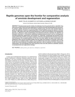 Reptile Genomes Open the Frontier for Comparative Analysis of Amniote Development and Regeneration MARC TOLLIS, ELIZABETH D