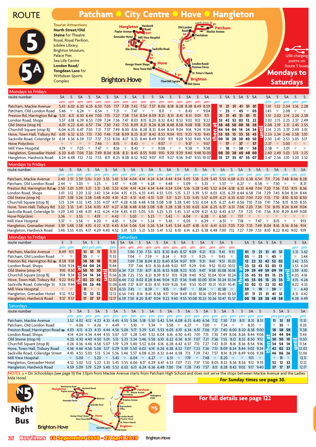 ROUTE Patcham City Centre Hove Hangleton N5 Night