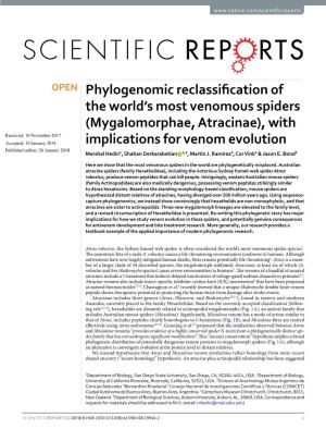 (Mygalomorphae, Atracinae), with Implications for Venom