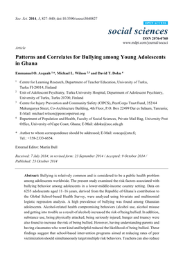 Patterns and Correlates for Bullying Among Young Adolescents in Ghana