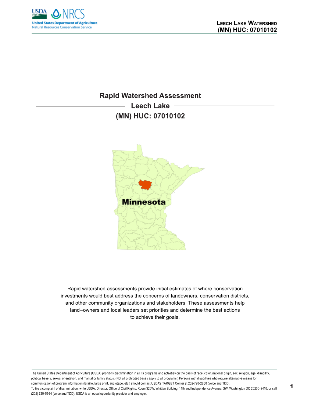 Rapid Watershed Assessment Leech Lake (MN) HUC: 07010102