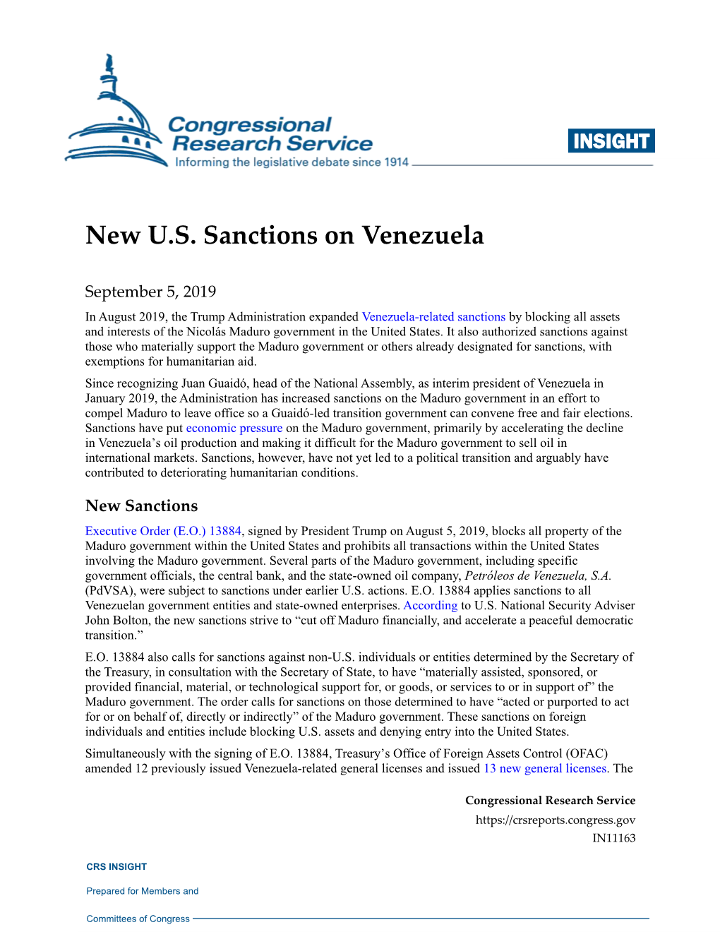 New U.S. Sanctions on Venezuela