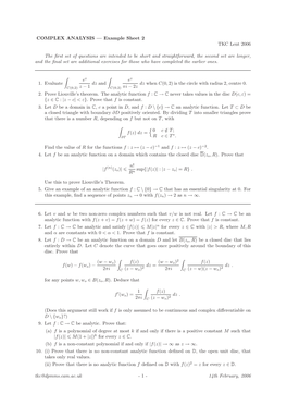 COMPLEX ANALYSIS — Example Sheet 2 TKC Lent 2006