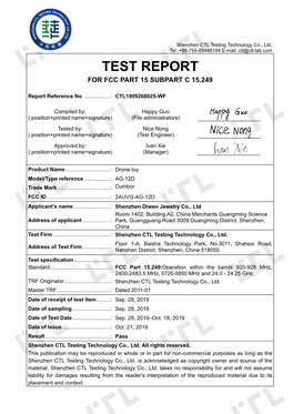 Test Report for Fcc Part 15 Subpart C 15.249