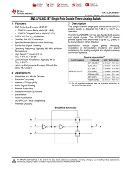 SN74LVC1G3157 Single-Pole Double-Throw Analog Switch Datasheet