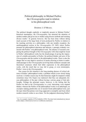 Political Philosophy in Michael Psellos: the Chronographia Read in Relation to His Philosophical Work