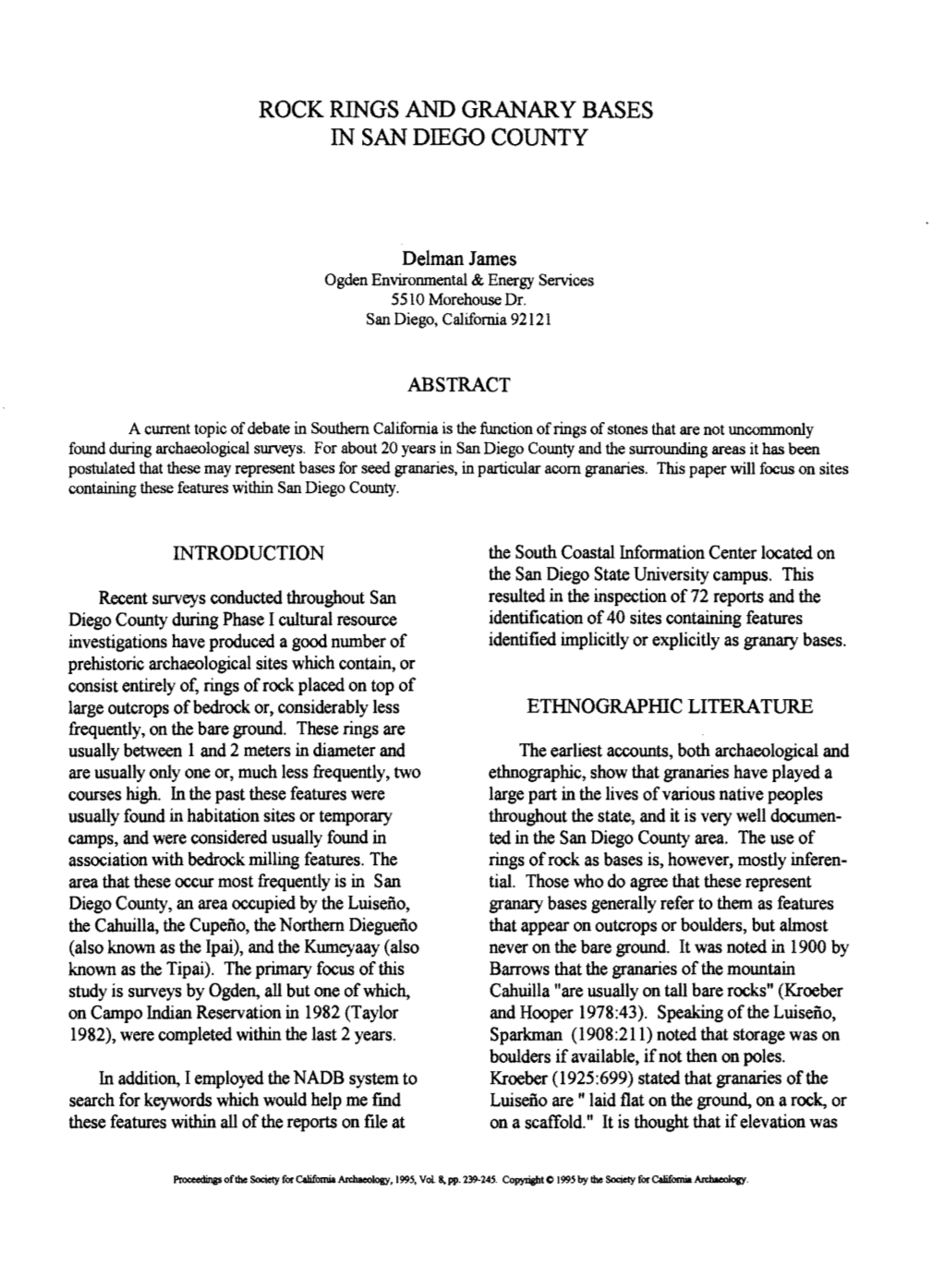 Rock Rings and Granary Bases in San Diego County
