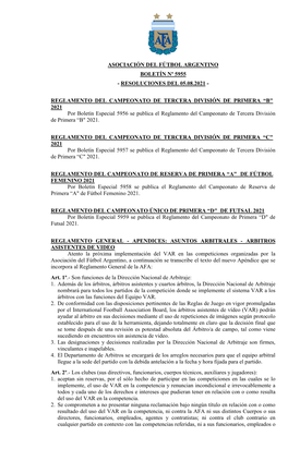 Asociación Del Fútbol Argentino Boletín Nº 5955 - Resoluciones Del 05.08.2021