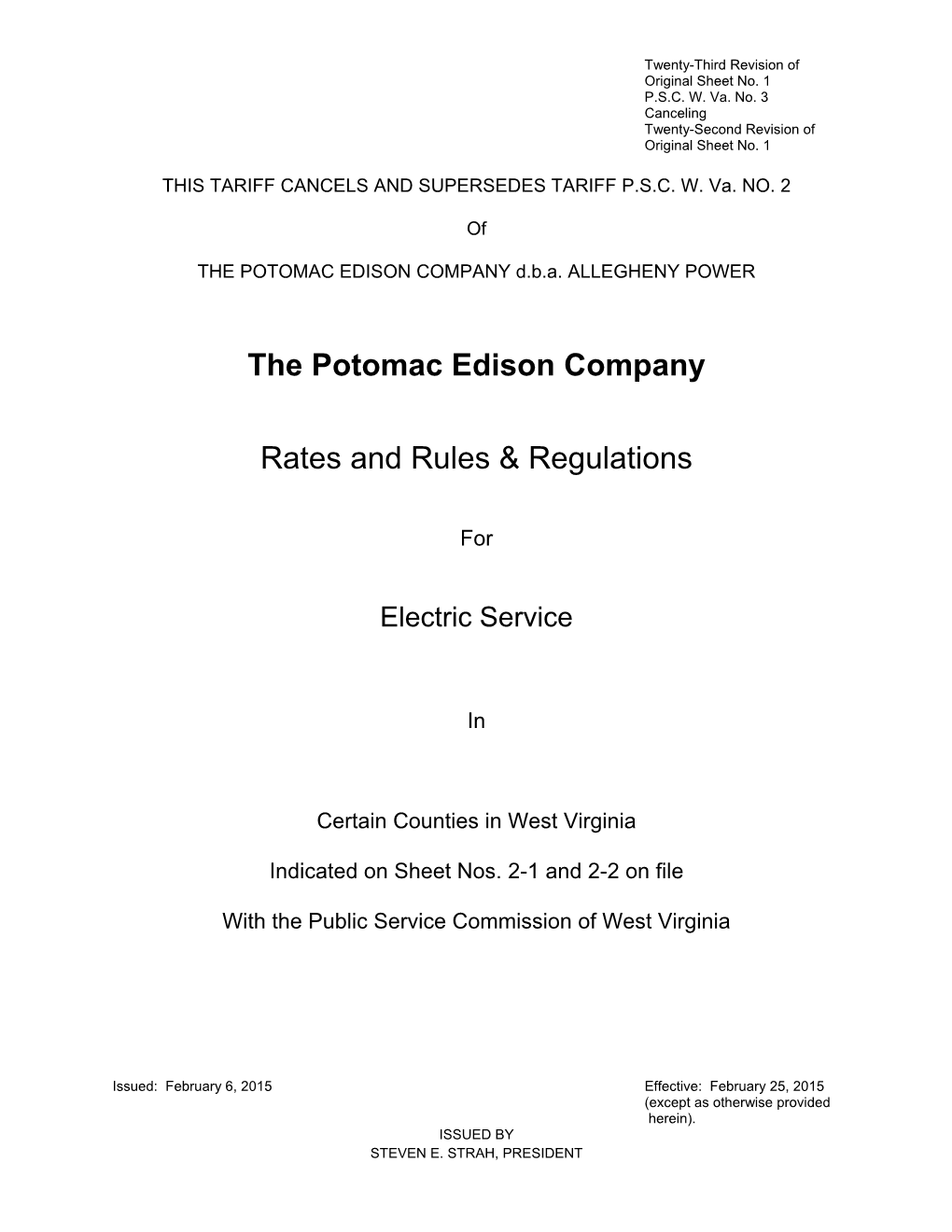 The Potomac Edison Company Rates and Rules & Regulations